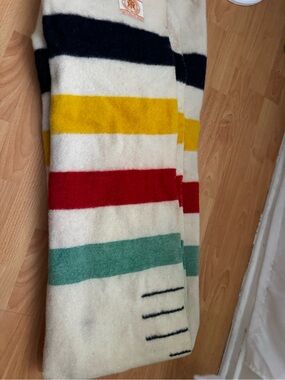 Husdon Bay 5 point Striped Wool Blanket - Cream with Multicolor Stripes